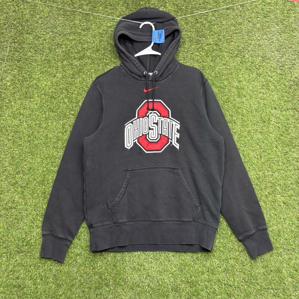 Ohio State Buckeyes Nike Hoodie Mens Medium Center Swoosh Black OSU Sweatshirt